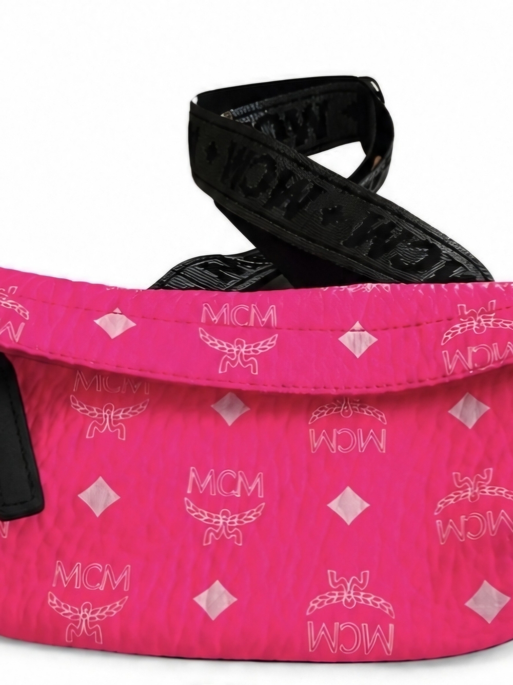 MCM Hot Pink Monogram Crossbody with Black Branded Strap